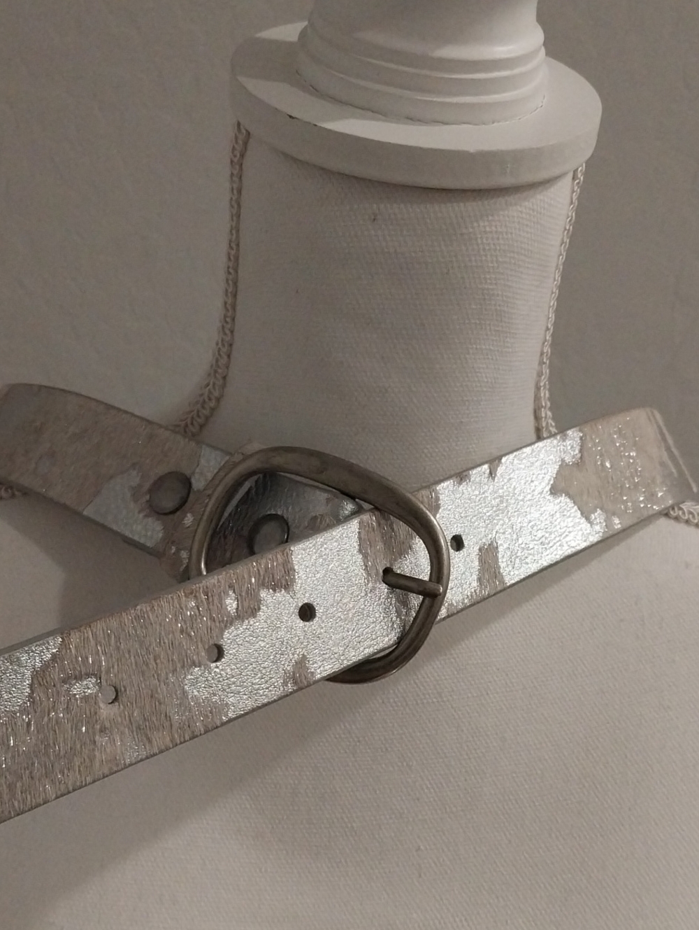 Silver Metallic Leather Belt